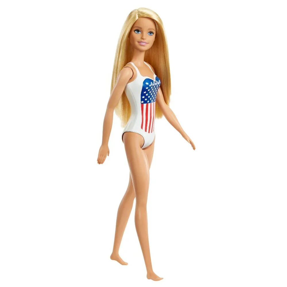 NEW Barbie Beach Doll Blonde Hair USA Flag Swimsuit Easter Basket gift stocking